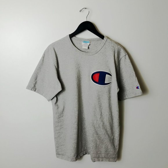 Champion T Shirt Classic Sport Gym Patch Tee Short Sleeve Cotton Solid Logo L - Picture 7 of 9